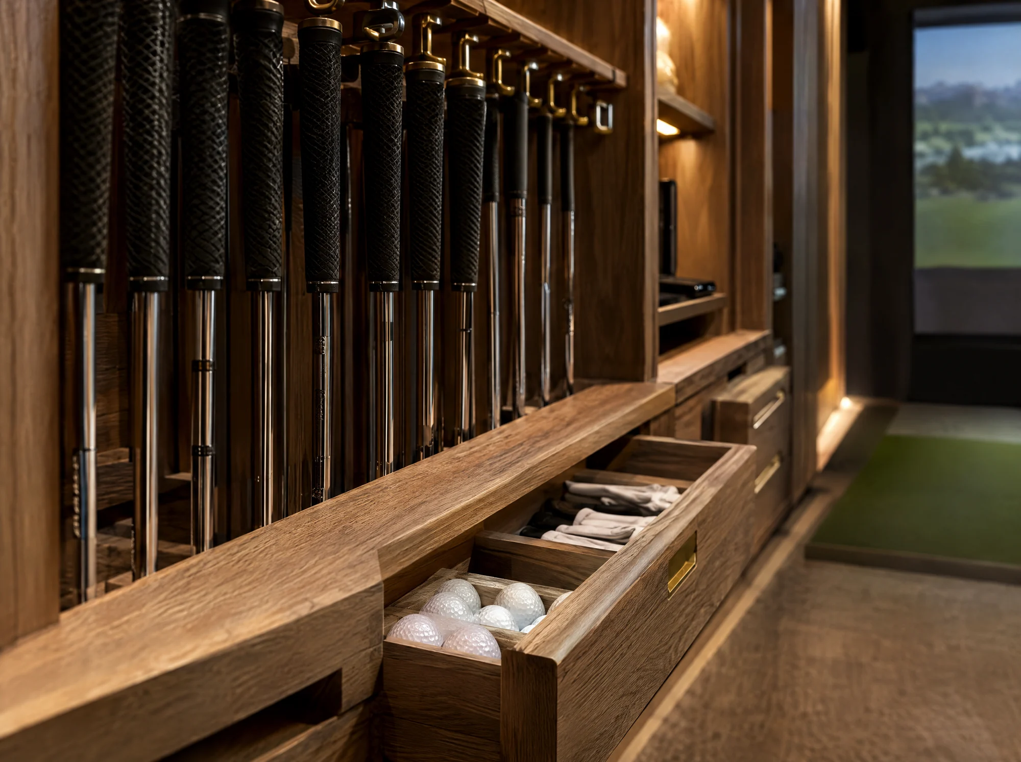 Crafted timber joinery detail beside a simulator bay