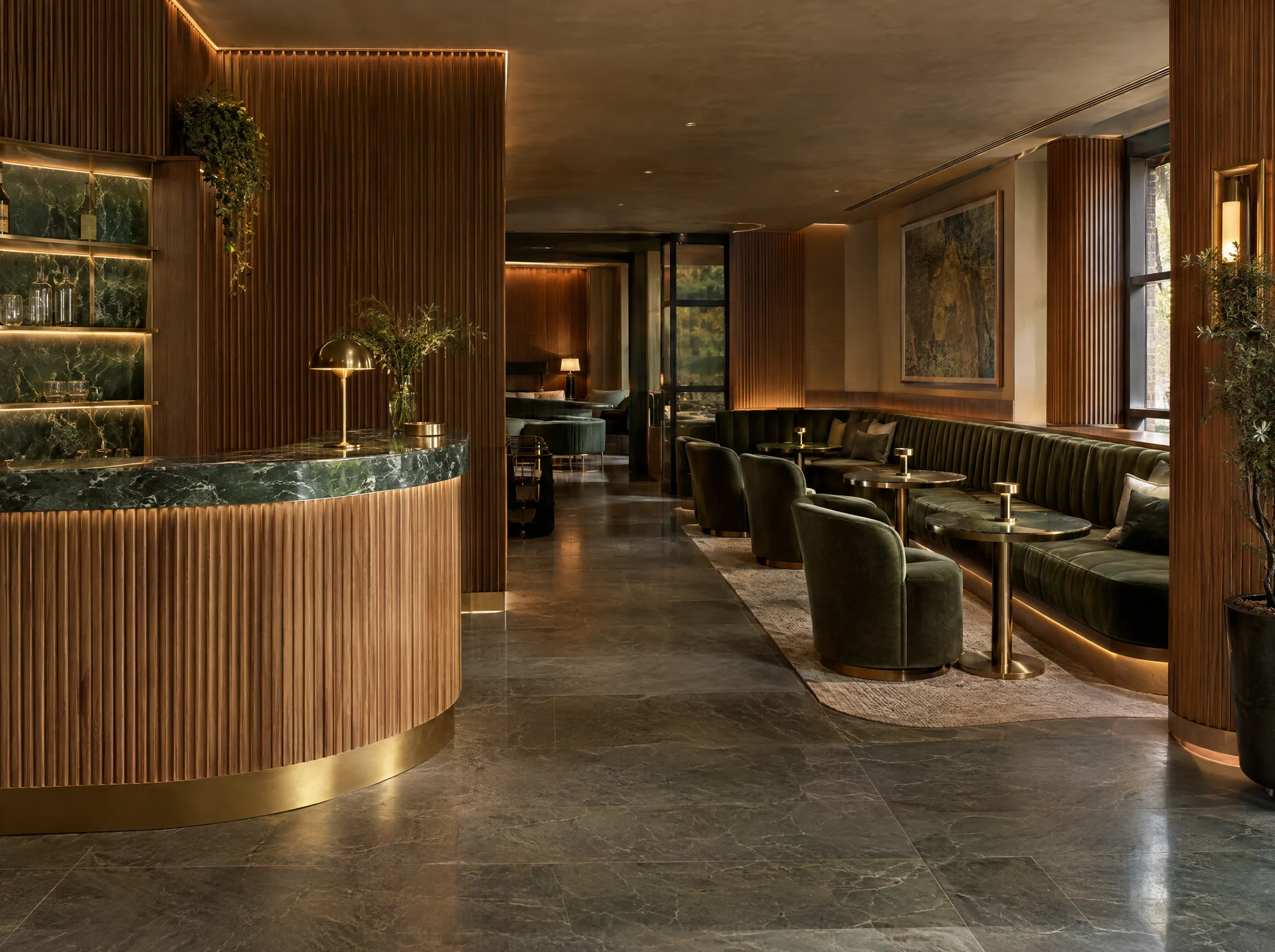 Hotel lounge bar completed with bespoke commercial joinery